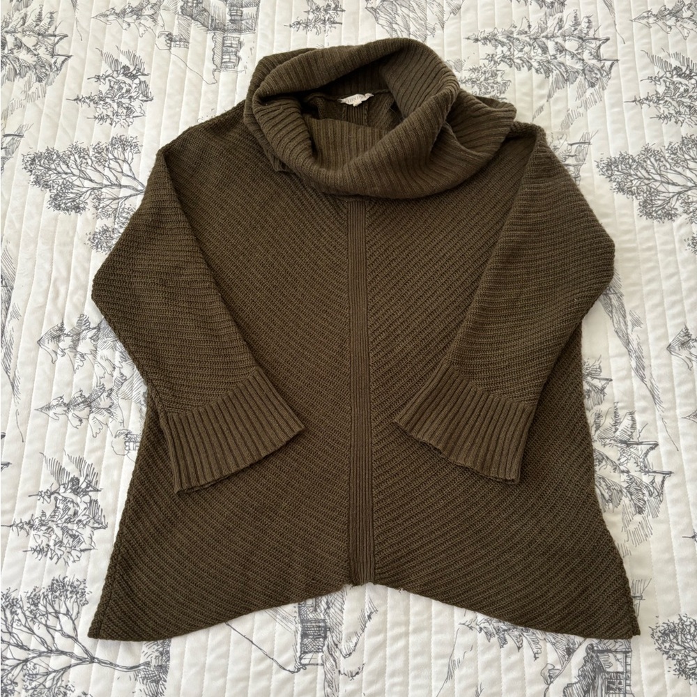 Eileen Fisher Olive Wool and Yak Cowl Neck Sweater Women’s Size S